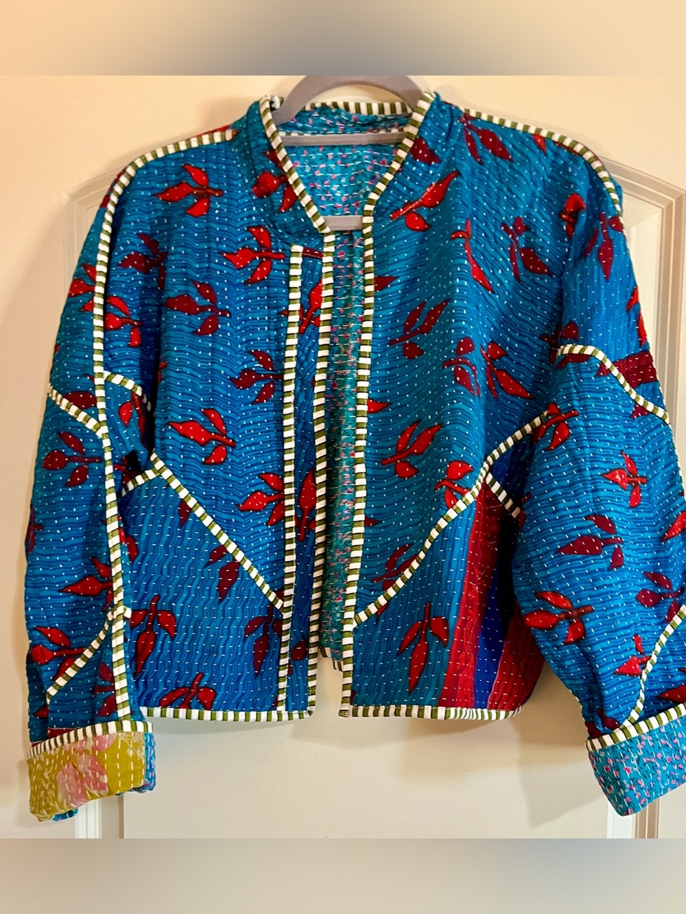 Artisan Made Couture 
Kantha Patchwork Bomber Jacket
Reversible one of a kind